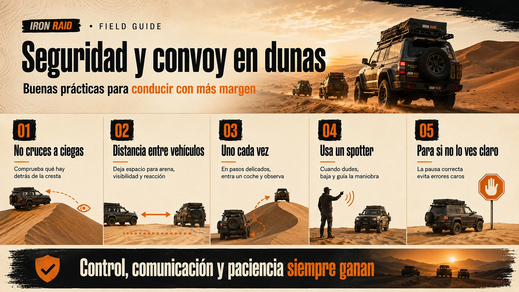 Buenas prácticas de seguridad y convoy en dunas para vehículos 4x4